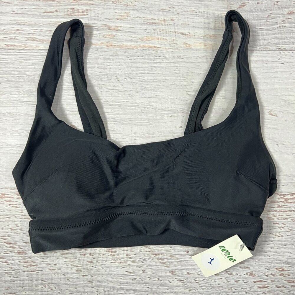 NEW Aerie Real Good Scoop Bikini Top Size XXS Black Removable Pad Swimwear NEW